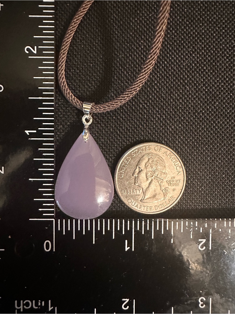 Lavender Teardrop Pendant Necklace on Brown Rope - Picture 15 of 15